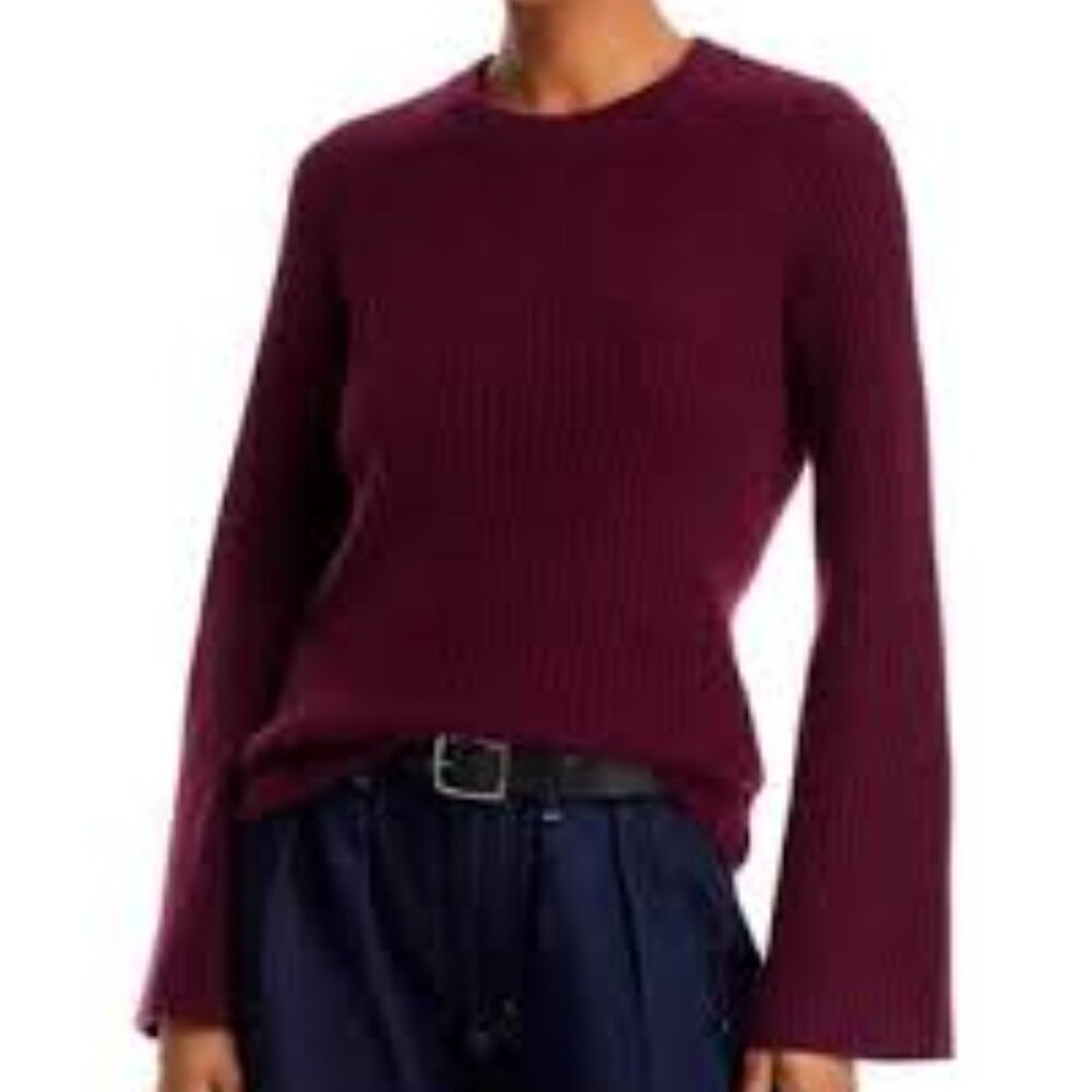 C BY BLOOMINGDALE'S CASHMERE Ribbed Crewneck Sweater  In Heather Burgundy size M